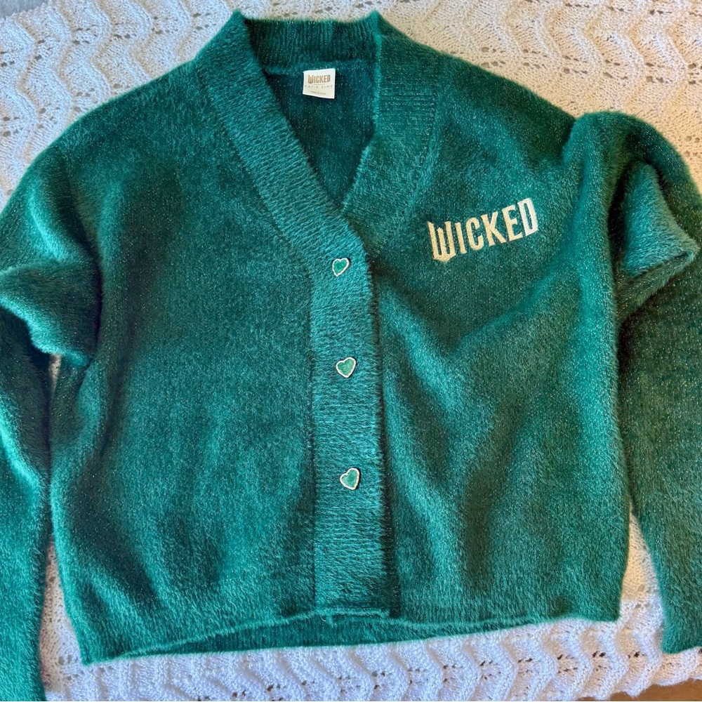 Katie Kime Wicked Green Cardigan with Heart Buttons never worn